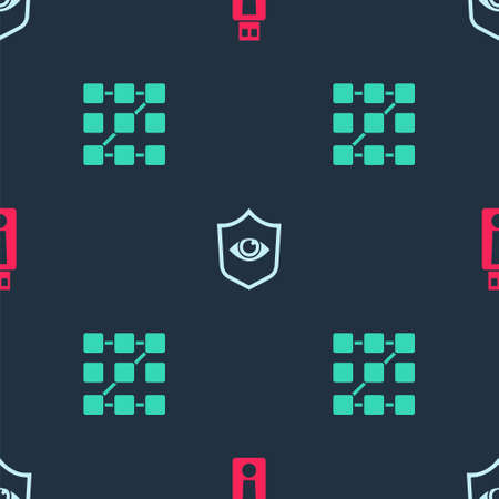 Set USB flash drive, Shield and eye and Graphic password protection on seamless pattern. Vectorのイラスト素材