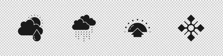 Set Cloud with rain and sun, Sunrise and Snowflake icon. Vectorのイラスト素材