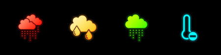 Set Cloud with rain, and Meteorology thermometer icon. Vectorのイラスト素材