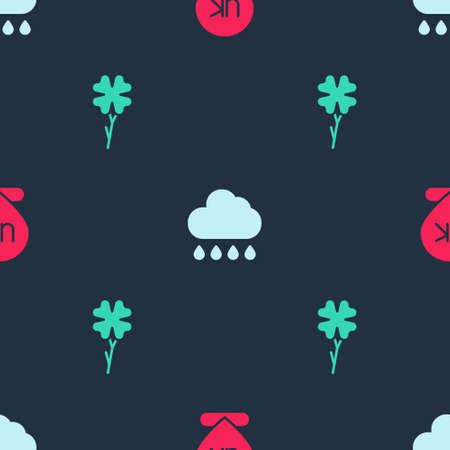 Set Location England, Cloud with rain and Four leaf clover on seamless pattern. Vectorのイラスト素材