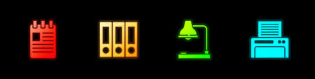 Set Spiral notebook, Office folders, Table lamp and Printer icon. Vectorのイラスト素材