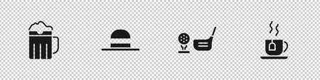 Set Wooden beer mug, Elegant women hat, Golf club with ball on tee and Cup of tea tea bag icon. Vectorのイラスト素材