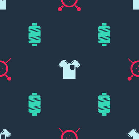 Set Sewing button and knitting needles, T-shirt and thread on seamless pattern. Vectorのイラスト素材