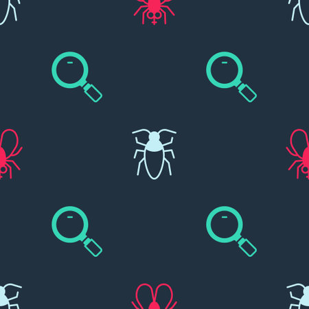 Set Insect fly, Cockroach and Magnifying glass on seamless pattern. Vectorのイラスト素材