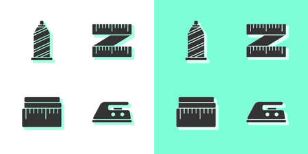 Set Electric iron, Sewing thread, Tape measure and icon. Vectorのイラスト素材