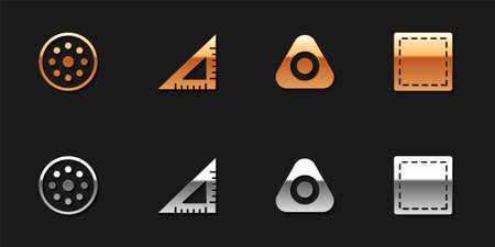 Set Sewing button, Triangular ruler, chalk and Pattern icon. Vectorのイラスト素材