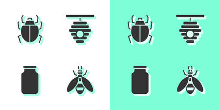 Set Bee, Mite, Glass jar and Hive for bees icon. Vectorのイラスト素材