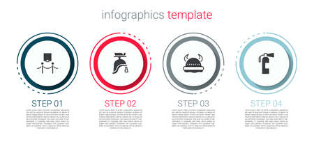 Set Picture and rope barrier, Roman army helmet, Viking in horned and Fire extinguisher. Business infographic template. Vectorのイラスト素材