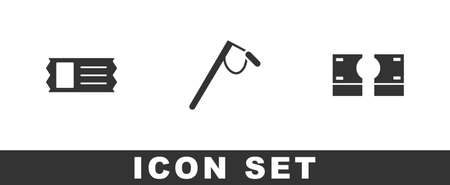 Set Cinema ticket, Microphone and Stacks paper money cash icon. Vectorのイラスト素材