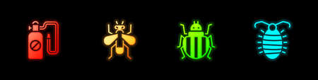 Set Pressure sprayer, Insect fly, Colorado beetle and Larva insect icon. Vectorのイラスト素材