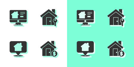 Set House with dollar symbol, Online real estate house, Location and key icon. Vectorのイラスト素材
