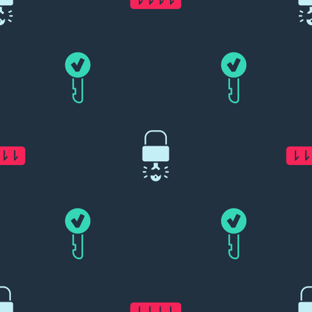 Set Password protection, Key broke inside of padlock and on seamless pattern. Vectorのイラスト素材