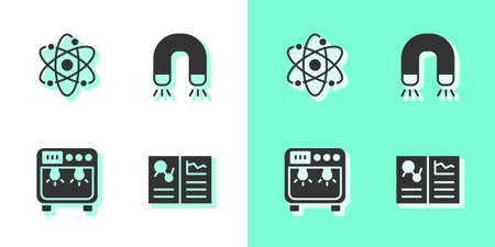 Set Clinical record, Atom, Biosafety box and Magnet icon. Vectorのイラスト素材