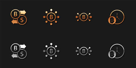 Set Cryptocurrency exchange, Blockchain technology Bitcoin, circuit and with clock icon. Vectorのイラスト素材