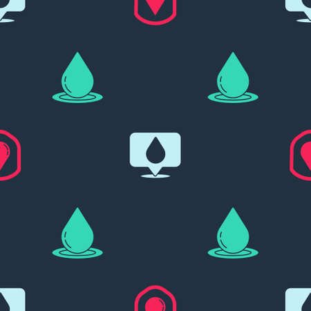 Set Waterproof, drop with location and on seamless pattern. Vectorのイラスト素材