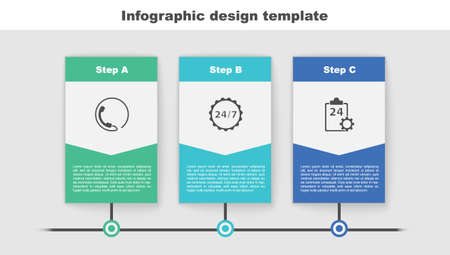 Set Telephone 24 hours support, Clock and Checklist with service. Business infographic template. Vectorのイラスト素材