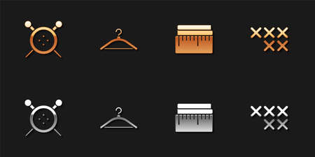 Set Sewing button and knitting needles, Hanger wardrobe, Tape measure and Adjustable embroidery hoop icon. Vectorのイラスト素材