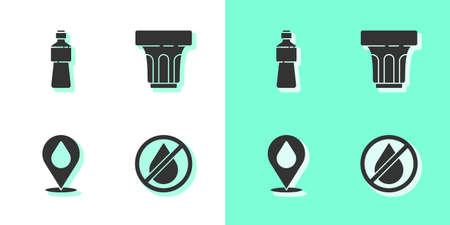 Set Water drop forbidden, Bottle of water, with location and Glass icon. Vectorのイラスト素材