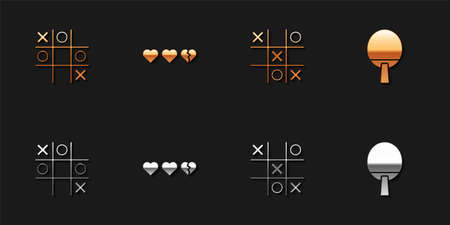 Set Tic tac toe game, Hearts, and Racket icon. Vectorのイラスト素材
