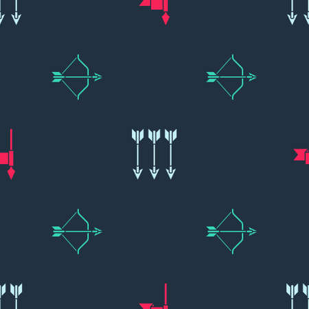 Set Medieval spear, Crossed arrows and bow and on seamless pattern. Vectorのイラスト素材