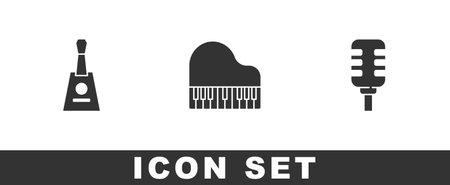 Set Balalaika, Grand piano and Microphone icon. Vectorのイラスト素材