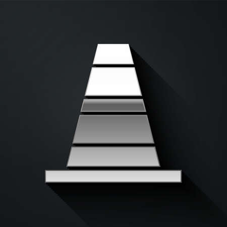 Silver Traffic cone icon isolated on black background. Long shadow style. Vectorのイラスト素材