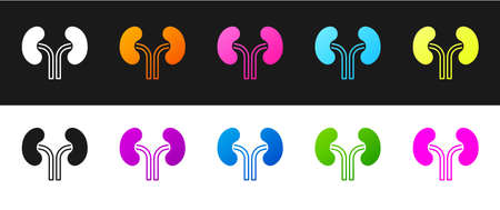 Set Human kidneys icon isolated on black and white background. Vectorのイラスト素材