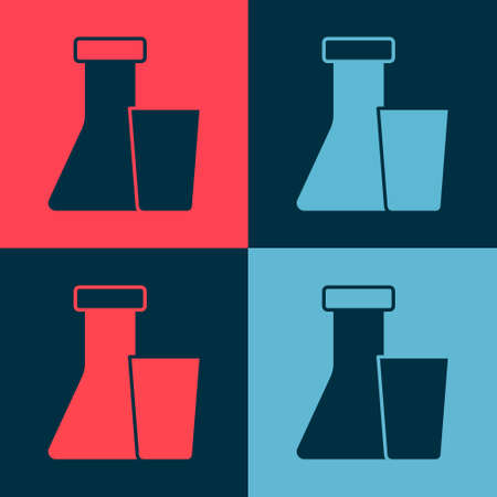Pop art Test tube and flask chemical laboratory test icon isolated on color background. Laboratory glassware sign. Vectorのイラスト素材