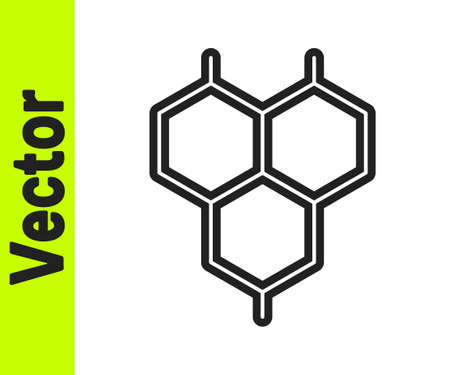 Black line Chemical formula icon isolated on white background. Abstract hexagon for innovation medicine, health, research and science. Vectorのイラスト素材