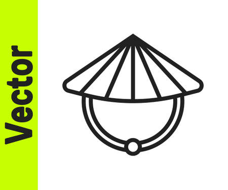Black line Asian or Chinese conical straw hat icon isolated on white background. Vectorのイラスト素材