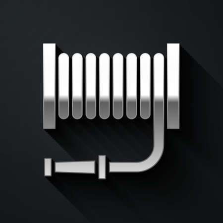 Silver Fire hose reel icon isolated on black background. Long shadow style. Vectorのイラスト素材