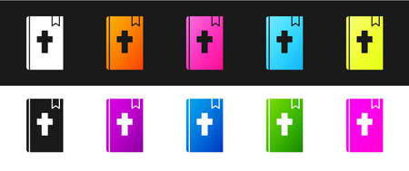 Set Holy bible book icon isolated on black and white background. Vectorのイラスト素材