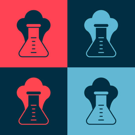 Pop art Chemical experiment, explosion in the flask icon isolated on color background. Chemical explosion in a test tube. Vectorのイラスト素材