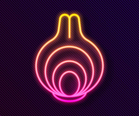 Glowing neon line Onion icon isolated on black background. Vectorのイラスト素材