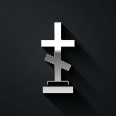 Silver Grave with cross icon isolated on black background. Long shadow style. Vectorのイラスト素材