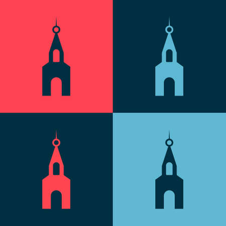 Pop art Church building icon isolated on color background. Christian Church. Religion of church. Vectorのイラスト素材
