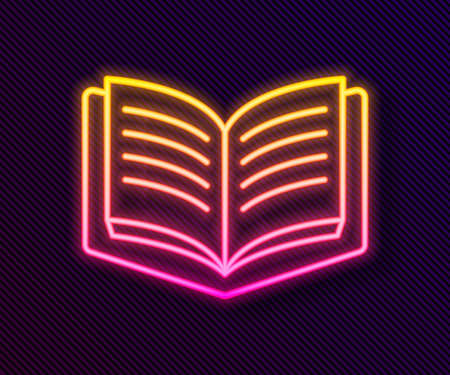 Glowing neon line Open book icon isolated on black background. Vectorのイラスト素材
