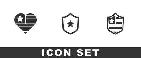 Set USA Independence day, Police badge and Shield with stars icon. Vectorのイラスト素材