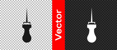 Black Awl tool with wooden handle icon isolated on transparent background. Work equipment tailor industry. Vectorのイラスト素材