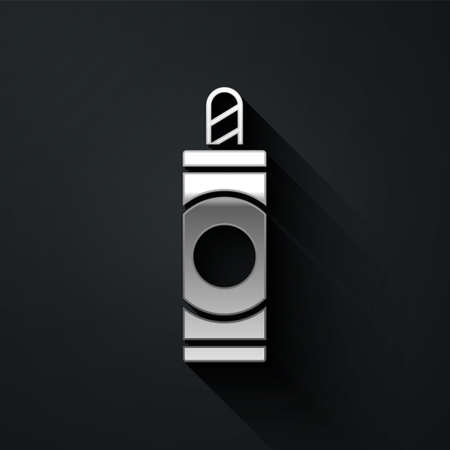 Silver Firework icon isolated on black background. Concept of fun party. Explosive pyrotechnic symbol. Long shadow style. Vectorのイラスト素材