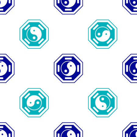 Blue Yin Yang symbol of harmony and balance icon isolated seamless pattern on white background. Vectorのイラスト素材