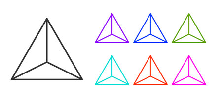 Black line Geometric figure Tetrahedron icon isolated on white background. Abstract shape. Geometric ornament. Set icons colorful. Vectorのイラスト素材