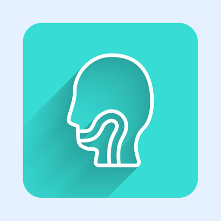 White line Sore throat icon isolated with long shadow. Pain in throat. Flu, grippe, influenza, angina. Healthcare and medical. Green square button. Vectorのイラスト素材