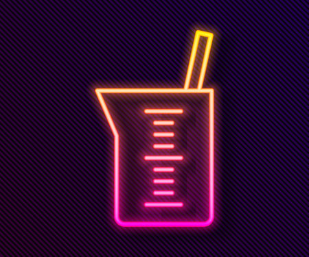 Glowing neon line Laboratory glassware or beaker icon isolated on black background. Vectorのイラスト素材