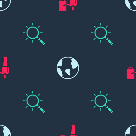 Set Museum guide, Earth globe and Magnifying glass on seamless pattern. Vectorのイラスト素材