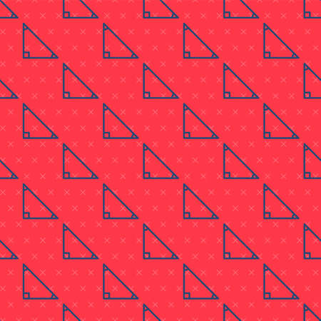 Blue line Triangle math icon isolated seamless pattern on red background. Vectorのイラスト素材