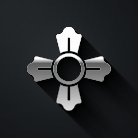 Silver Firefighter icon isolated on black background. Long shadow style. Vectorのイラスト素材