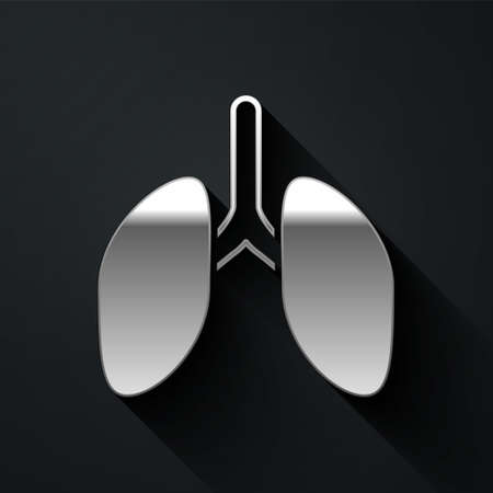 Silver Lungs icon isolated on black background. Long shadow style. Vectorのイラスト素材