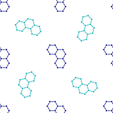 Blue Chemical formula icon isolated seamless pattern on white background. Abstract hexagon for innovation medicine, health, research and science. Vectorのイラスト素材