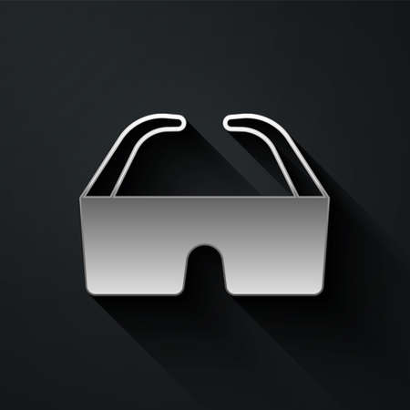 Silver Safety goggle glasses icon isolated on black background. Long shadow style. Vectorのイラスト素材